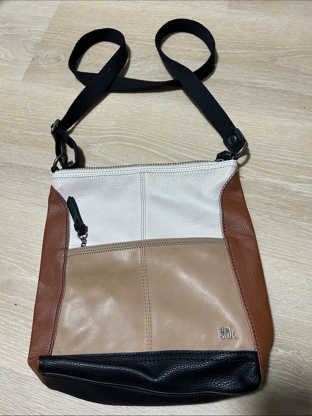The Sak Leather Multi-Panel Crossbody - White, Tan, Brown, Black